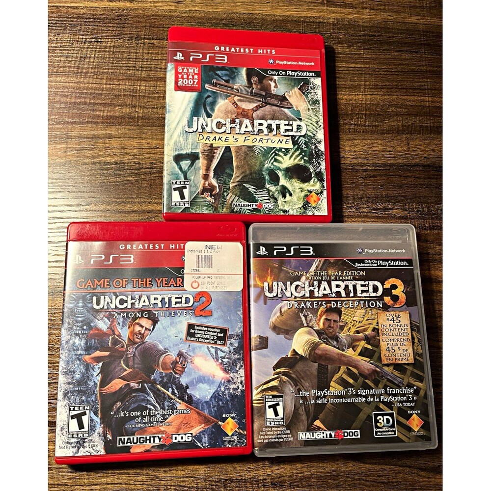 Sony PlayStation 3 PS3 Uncharted 1-3 Greatest Hits + GOTY Editions Games Bundle